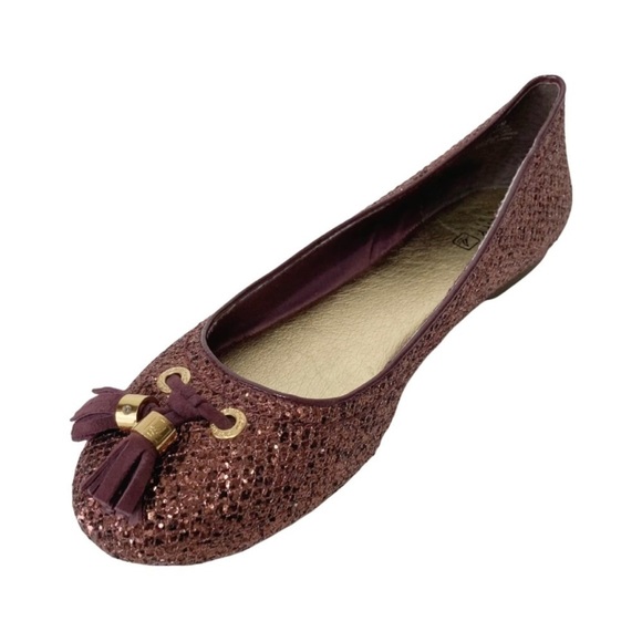 Sperry Top-Sider Burgundy Glitter Tassel Round Toe Ballet Flats Size 7M - Picture 1 of 14
